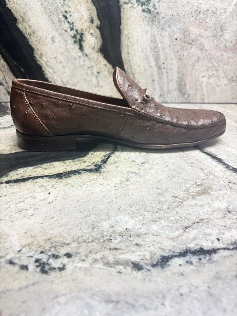 A. Testoni Brown Genuine Ostrich Leather Loafers Italy UK 8 G US ~9.5